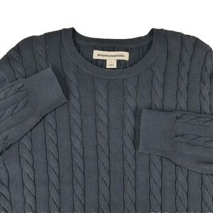 Amazon Essentials Mens Navy Blue 100% Cotton Cable Knit Crewneck Sweater Small